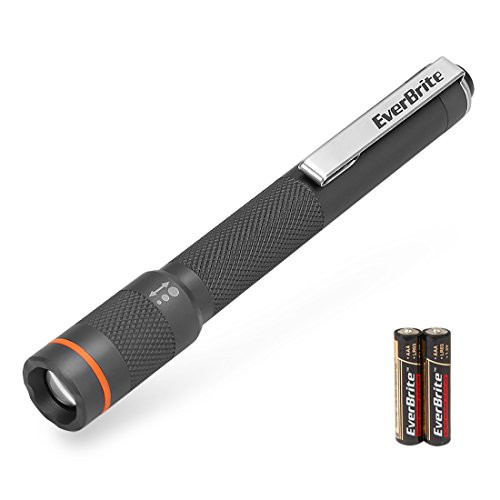 EverBrite Pen Light Zoomable Flashlights 80 Lumen Water Resistant IP54 Portable Led Torch CRI>90, Powered by Alkaline Battery 2 AAA Included, with Pocket Clip