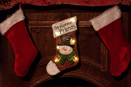 Alpine Corporation BEH134HH-TM Alpine Welcome Friends' Light-up Hanging Wall Stocking, Festive Holiday Decoration for Home Christmas D?r, 14", Multicolor