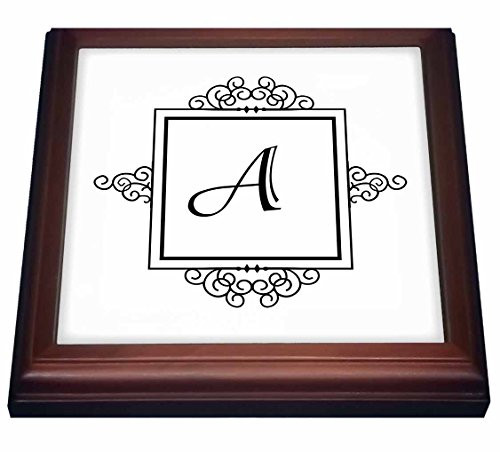 3dRose trv_154324_1 Initial Letter a Personal Monogrammed Fancy Black and White Typography Elegant Stylish Personalized Trivet with Ceramic Tile, 8" by 8", Brown