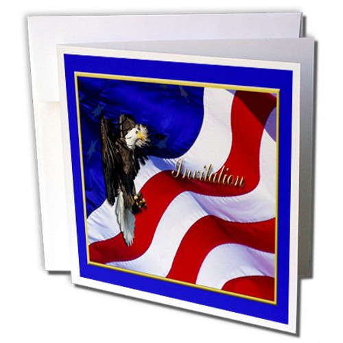3dRose Invitation Bald Eagle with American Flag - Greeting Cards, 6 x 6 inches, set of 12 (gc_20164_2)