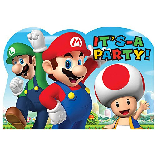 Amscan Party Supplies 491554 Super Mario Brothers Postcard Invitations, Party Favor, 48 Ct, Multicolor
