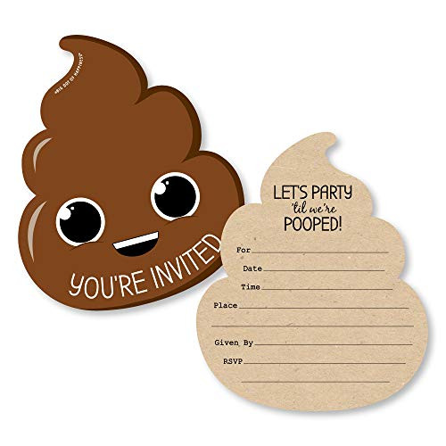 Big Dot of Happiness Party Til Youre Pooped - Shaped Fill-in Invitations - Poop Emoji Party Invitation Cards with Envelopes - Set of 12