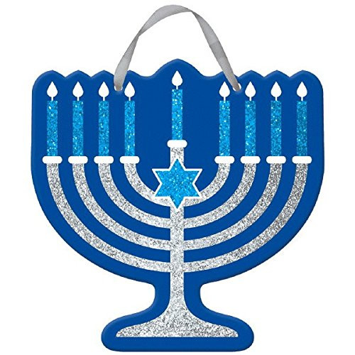 amscan Festive Hanukkah Blue Glitter Menorah Sign | Party Decoration