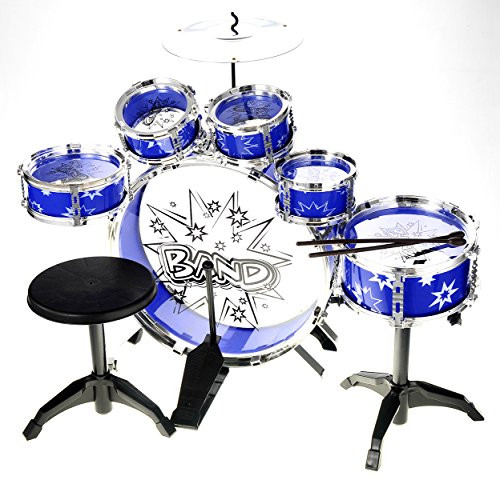 PowerTRC Musical Drum Set | Toy Drum For Kids | Set Includes 6 Drums, Cymbal, Chair, Kick Pedal, Drumsticks (Blue)