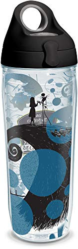 Tervis 1297821 Disney - Nightmare Before Christmas 25th Anniversary Insulated Tumbler with Wrap and Black with Gray Lid, 24oz Water Bottle, Clear