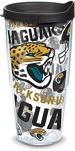Tervis 1304798 NFL Jacksonville Jaguars All Over Insulated Tumbler with Wrap and Black Lid, 24oz, Clear