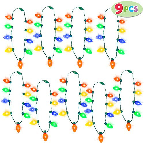 JOYIN 9 Piece Christmas Light Up Led 9 Bulbs Necklaces for Christmas Party Favor Supplies Accessories