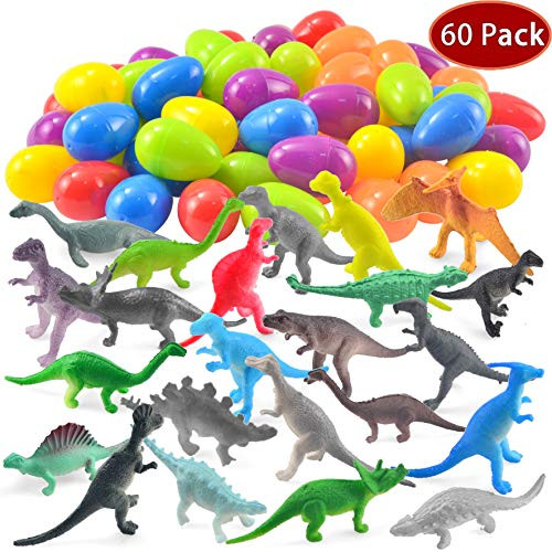 JOYIN 60 Pack Easter Eggs with Prefilled Dinosaur Toys Easter Basket Stuffers Easter Party Favors for Kids JOYIN 60 Pack Easter Eggs with Prefilled Dinosaur Toys Easter Basket Stuffers Easter Party Favors for Kids