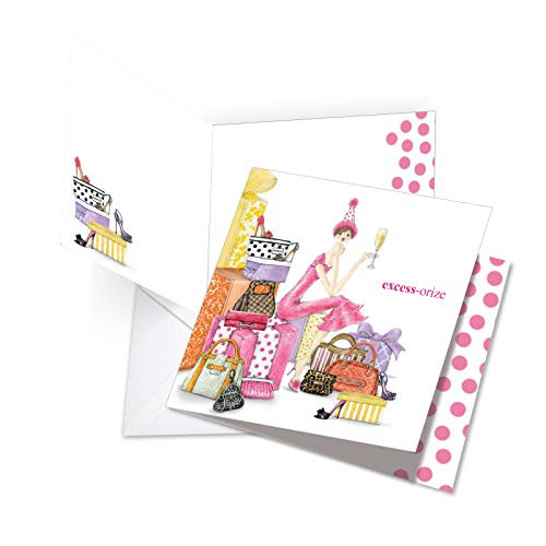 Excess-orize Your Day - Beautiful Women's Birthday Card with Envelope (Extra Large 8.25 x 9.75 Inch) - Girl's Shopping Spree, Bday Stationery Notecard - Colorful Stationery Greetings JQ5061BDG