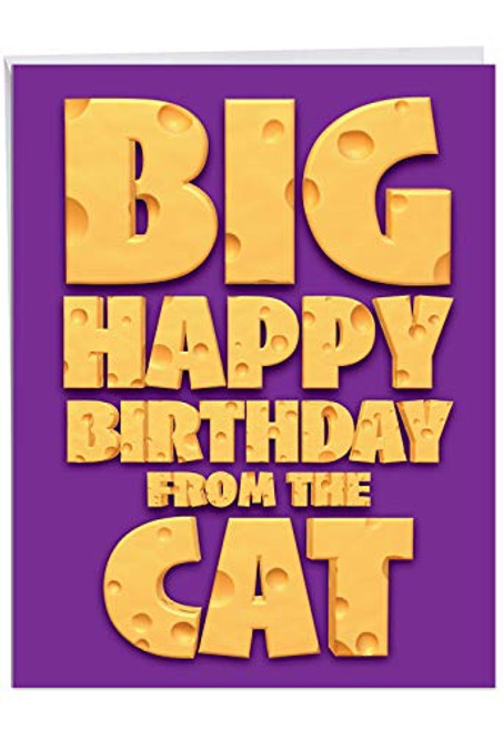 NobleWorks, Big Cat Wishes - Funny Cat Happy Birthday Card (8.5 x 11 Inch) - Cute Bday Greeting for Animal Lovers J3233BPG