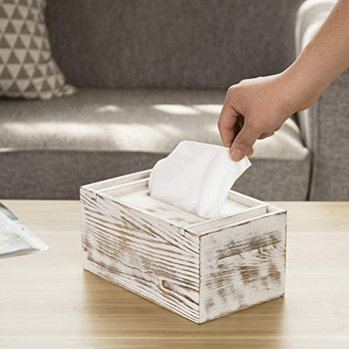 MyGift Shabby Chic Whitewashed Wood Tissue Box Cover with Magnetized Lid