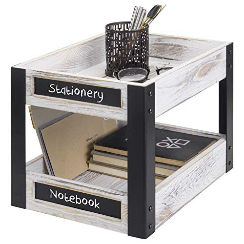 MyGift 2-Tier Industrial Style Metal & Whitewashed Wood Desktop Document Holder with Chalkboard Labels