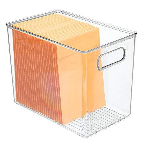 mDesign Plastic Home, Office Storage Organizer Bin with Handles - Container for Cabinets, Drawers, Desks, Workspace - for Pens, Pencils, Highlighters, Notebooks - Clear