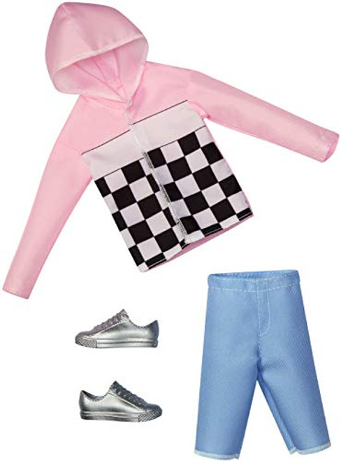 Barbie Clothes: 1 Outfit for Ken Doll Includes Pink Check Hoodie, Shorts and Silvery Shoes, Gift for 3 to 8 Year Olds Barbie Clothes: 1 Outfit for Ken Doll Includes Pink Check Hoodie, Shorts and Silvery Shoes, Gift for 3 to 8 Year Olds