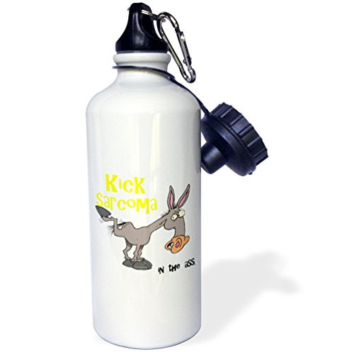 3dRose wb_115646_1"Kick Sarcoma In The Ass Awareness Ribbon Cause Design" Sports Water Bottle, 21 oz, White