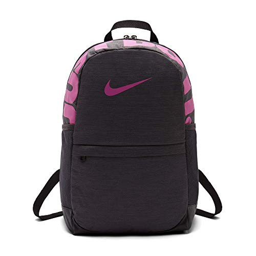 Nike Kids' Brasilia Backpack, Kids' Backpack with Durable Design & Secure Storage, Thunder Grey/Black/Active Fuchsia