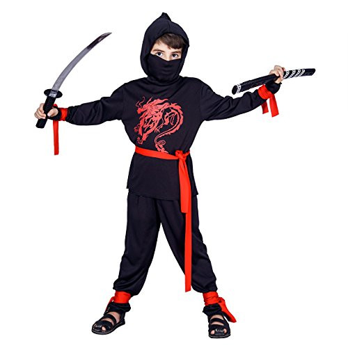 Kids Dragon Ninja Warrior Costumes (7-9Y, Red)