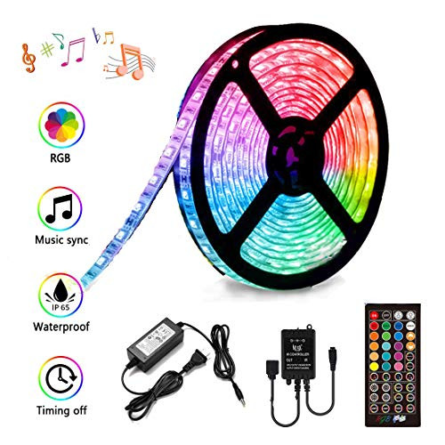 LED Strip Lights Sync to Music, Kousee 16.4ft Flexible 5m Self-Adhesive RGB Light Strips Remote Color Change 150LEDs 5050 Tape Lights Neon Ribbon Room Mood Lighting 12V for Bedroom LED Strip Lights Sync to Music, Kousee 16.4ft Flexible 5m Self-Adhesive RGB Light Strips Remote Color Change 150LEDs 5050 Tape Lights Neon Ribbon Room Mood Lighting 12V for Bedroom