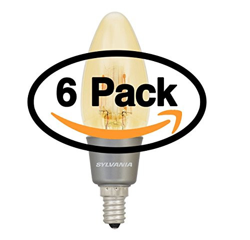 (6 Pack) Sylvania 79539 Vintage LED Light Bulb, 40W Equivalent, Blunt Flame Candle Tip Chandelier E12 Candelabra Base B10, Amber Glass Antique Edison Filament Warm Amber Glow (Not White) Non Dimmable (6 Pack) Sylvania 79539 Vintage LED Light Bulb, 40W Equivalent, Blunt Flame Candle Tip Chandelier E12 Candelabra Base B10, Amber Glass Antique Edison Filament Warm Amber Glow (Not White) Non Dimmable
