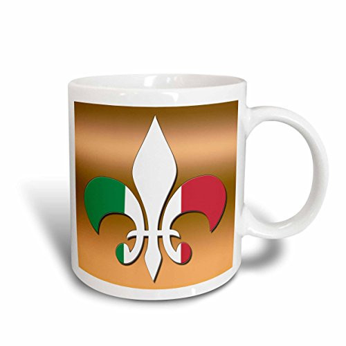 3dRose Large Green White Red Fleur De Lis on a Gold Background Italian Flag Ceramic Mug, 15-Ounce