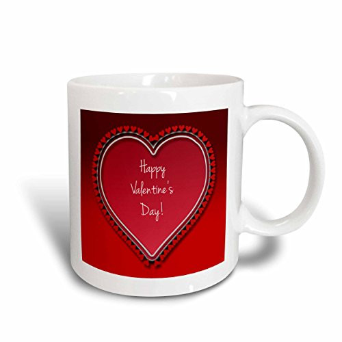 3dRose mug_42589_1"Large red heart surrounded by small red hearts with Happy Valentines Day on a red background" Ceramic Mug, 11 oz, Multicolor