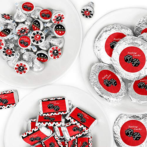 Las Vegas - Mini Candy Bar Wrappers, Round Candy Stickers and Circle Stickers - Casino Party Candy Favor Sticker Kit - 304 Pieces