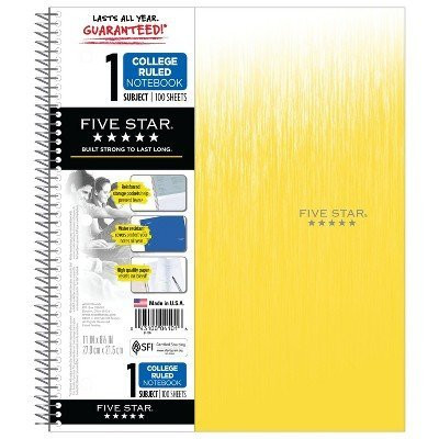 Spiral Notebook 1 Subject College Rule Yellow - Five Star Yellow