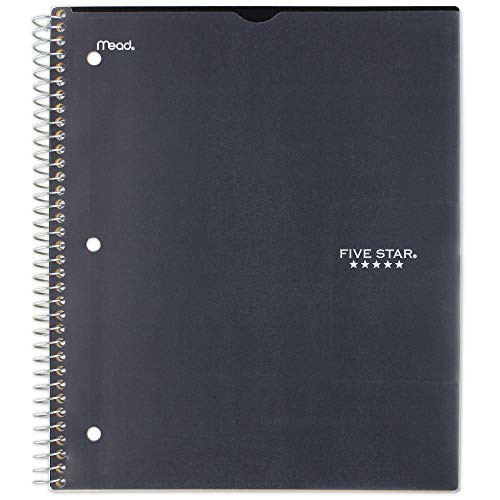 Five Star Spiral Notebook, 1 Subject, College Ruled Paper, 100 Sheets, 11" x 8-1/2" Sheet Size, Customizable Cover, Black (73812)