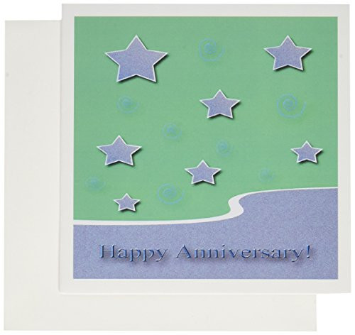 3dRose Lavender Stars on Green Happy Anniversary - Greeting Cards, 6 x 6 inches, set of 12 (gc_34305_2)