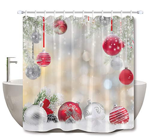 LB Christmas Shower Curtains for Bathroom Christmas Ball Shower Curtain with Hooks Snowflake Cedar Red Silvery New Year Bathroom Decorations 72x78 inch Extra Long Polyester Fabric Waterproof LB Christmas Shower Curtains for Bathroom Christmas Ball Shower Curtain with Hooks Snowflake Cedar Red Silvery New Year Bathroom Decorations 72x78 inch Extra Long Polyester Fabric Waterproof
