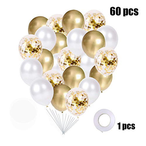 12Inch 60 pcs Gold Balloons and Gold Confetti Balloons, Pearl White Balloons for Graduation Wedding Birthday Party Decorations 12Inch 60 pcs Gold Balloons and Gold Confetti Balloons, Pearl White Balloons for Graduation Wedding Birthday Party Decorations
