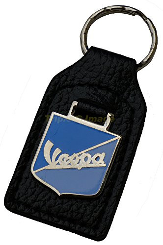 Triple-C Vespa Scooter Leather and Enamel Key Ring Key Fob (New)