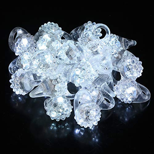 96 Pack - LED Flashing Jelly Bumpy Rings - Light Up Party Favors for Adults & Kids - White