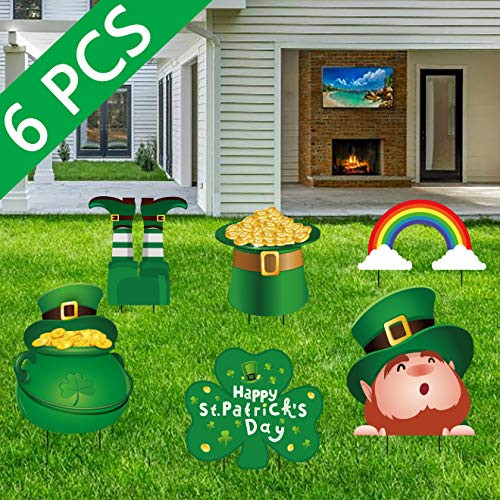 Geefuun St. Patrick's Day Yard Sign Decorations - Leprechaun/Shamrock/Irish Saint Patty's Day Lawn Outdoor Decor with Stakes