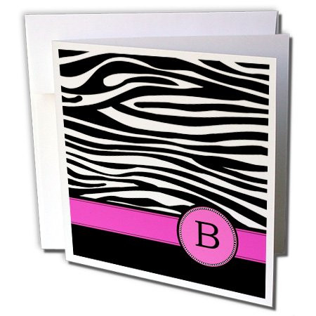 3dRose Letter B monogrammed black and white zebra stripes animal print with personalized initial- Greeting Cards, 6 x 6 inches, set of 6 (gc_154273_1)