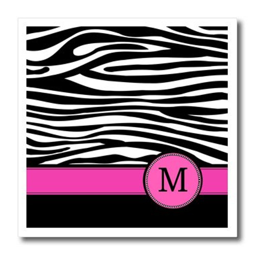 3dRose ht_154284_2 Letter M Monogrammed Black and White Zebra Stripes Animal Print with Hot Pink Personalized Initial Iron on Heat Transfer for White Material, 6" x 6"