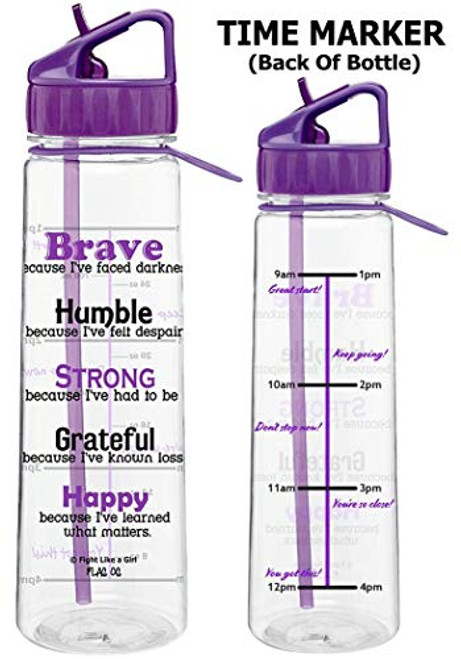Fight Like a Girl Motivational Brave Because I've Faced Darkness Slimkim II Water Sports Bottle | Time Marker with Inspirational Phrases 30 Oz (Purple)