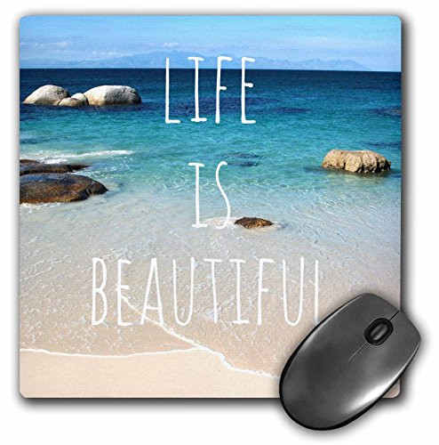 3dRose LLC 8 x 8 x 0.25 Inches Mouse Pad, Life is Beautiful Positive Affirmations Inspiring Nature Beach Photography Words Saying (mp_151390_1)