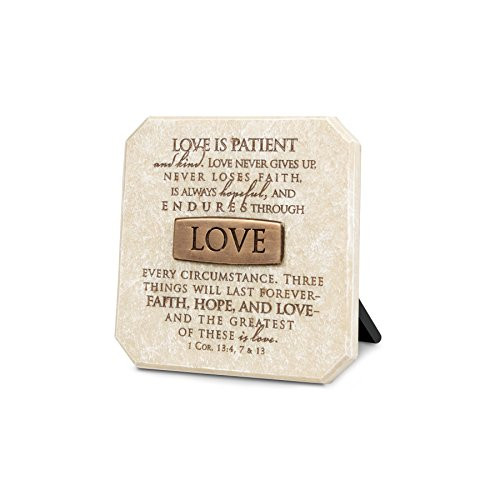 Lighthouse Christian Products Love Endures Sandstone 3.75 x 3.75 Cast Stone Bronze Title Bar Plaque
