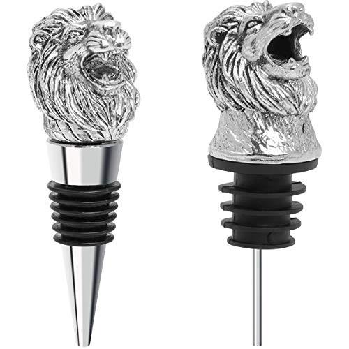 Coitak Lion Head Wine Pourer Spout, Wine Bottle Stopper for Home and bar, Animal Wine Pourer and Stopper With Silicone Rubber Fitting