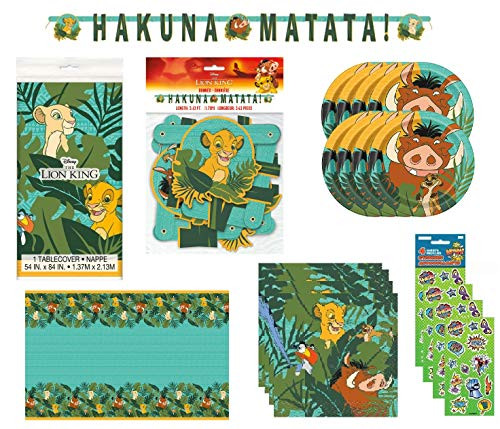 Lion King Birthday Party Supplies Bundle for 16 includes Plates, Napkins, Happy Birthday Banner, Table Cover, Stickers
