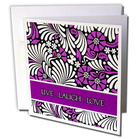 3dRose Live Laugh Love in Purple - Greeting Cards, 6 x 6 inches, set of 6 (gc_15447_1)