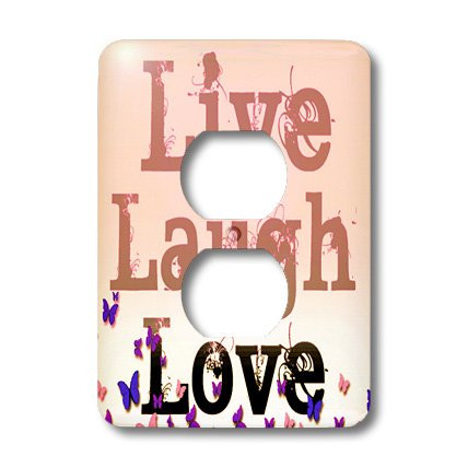 3dRose lsp_37956_6 Live, Laugh, Love Pink And Purple Butterflies- Inspirational Words 2 Plug Outlet Cover