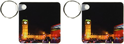 3dRose London, Big Ben, Houses of Parliament, Red bus - EU33 DSL0004 - David Slater - Key Chains, 2.25 x 4.5 inches, set of 2 (kc_82747_1)