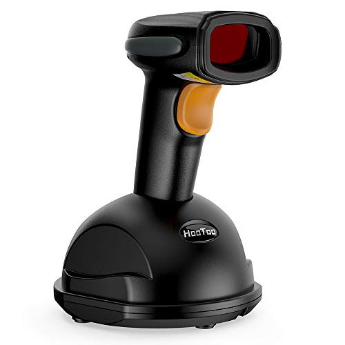 Barcode Scanner HooToo 433MHz Wireless Barcode Scanner with Charging Base Station 1D Portable Handheld Laser Bar Code Reader with USB Cradle Receiver, 300M Transmission, 1400Mah Rechargeable Battery