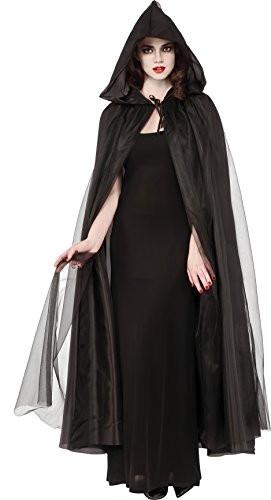 Rubie's Costume Women's Full Length Hooded Cape With Tulle Overlay, Black, One Size