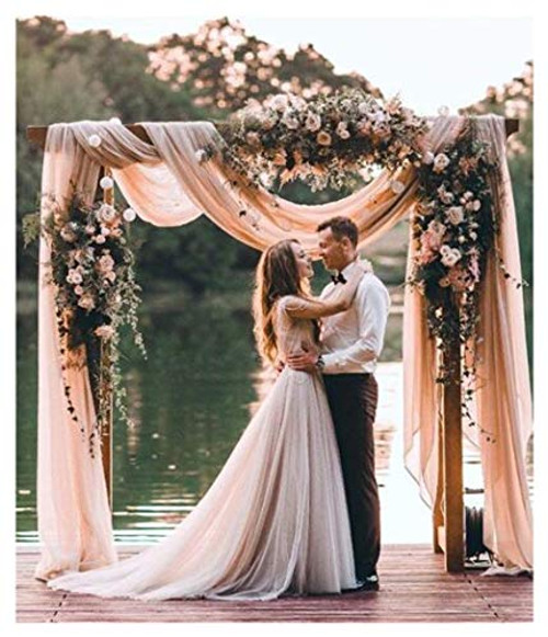 Chiffon Sheer Curtain Drape 9.8ftx10ft Wedding Panel Backdrop Light Peach Birthday Backdrops for Photography