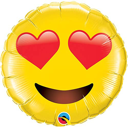 Qualatex 28 inch Smiley Face with Heart Eyes Foil Balloon