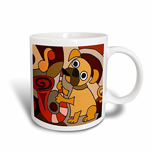 3dRose 224776_1 Funny Greyhound Dog Playing Guitar Abstract Art Ceramic Mug, 11 oz