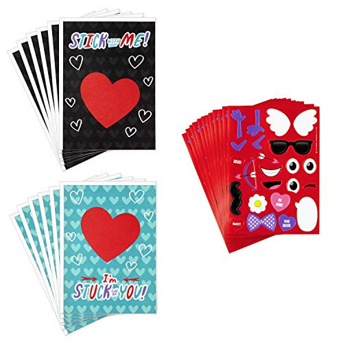 Hallmark Kids Valentines Day Cards and Stickers Assortment, Stuck On You (12 Cards with Envelopes)